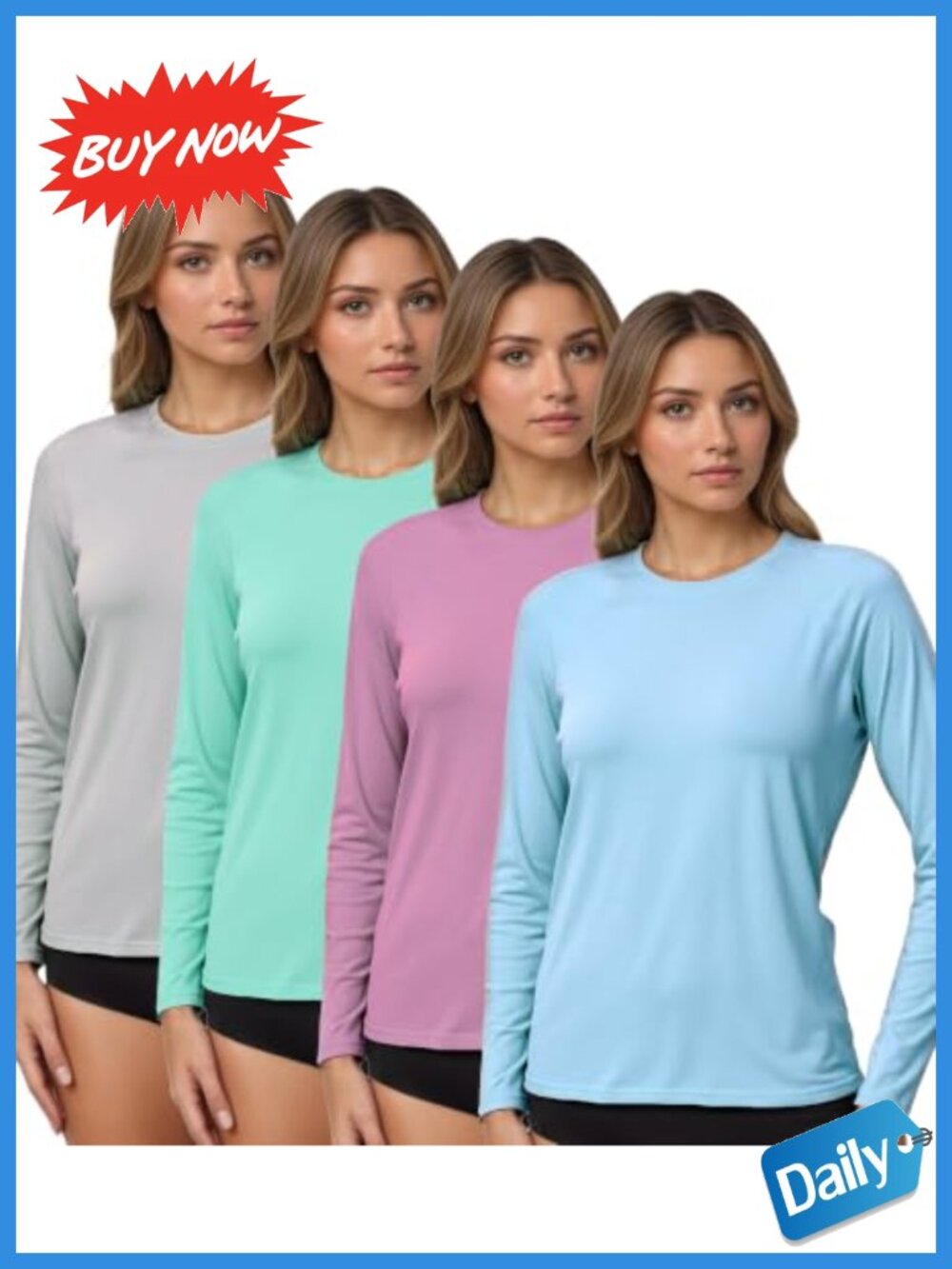 Women's UPF 50+ Long Sleeve Rash Guard Swim Hiking Tops 4 Pack